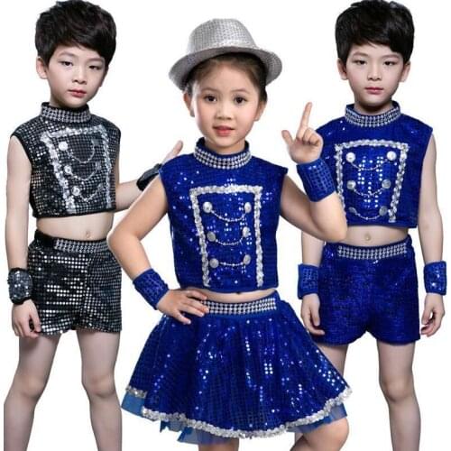 Children Jazz Dance Costumes Sequins Girls Street Dance Show Clothes Kids Hip Hop Stage Dancing Suits Jazz dance dress for Boy