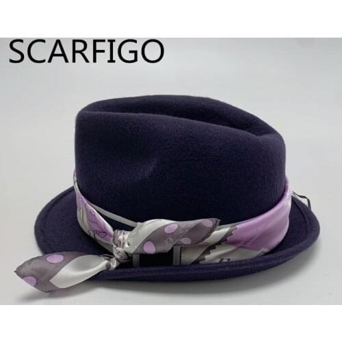 SCARFIGO Unisex Felt Fedoras Hats Adult Fashion Classic Jazz Wide Brim Hats Wool Fedora Hat