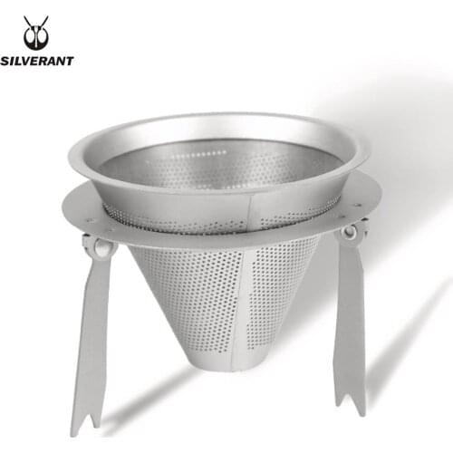 Silverant Titanium Coffee Filter Pour Over Drip Outdoor Reusable Coffee Maker With Folding Tripod With Drawstring Mesh Bag