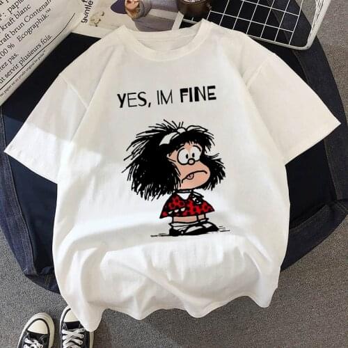 Mafalda Cartoon T Shirts Women Fashion Graphic Print Harajuku Casual Korean Tops Tees Graphic Feamle T shirts Woman Clothing