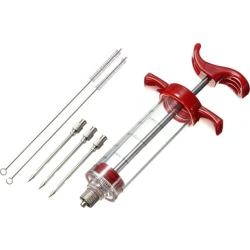 Food Grade PP Stainless Steel Needles Spice Syringe Set BBQ Meat Flavor Injector Kithen Sauce Marinade Syringe Accessory
