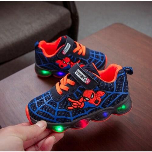 Disney 2021 summer childrens sports shoes boys cartoon Spiderman shoes mesh breathable LED light sneaker shoes Size 21-36