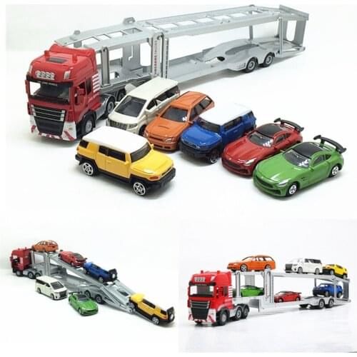 1:50 Alloy Diecast Double-Deck Car Transporter Flat-Bed Trailer Truck Platform Vehicle Car Model Toys For Kids Christmas Gift