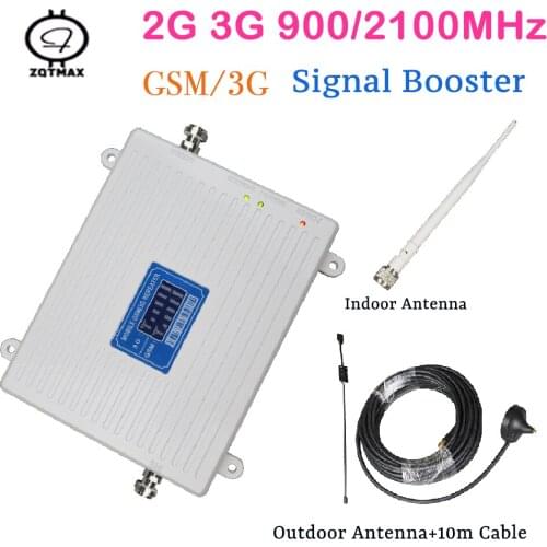 ZQTMAX mobile gsm 2g 3g amplifier signal intenet data booster 900 2100 smartphone repeater with indoor and outdoor antenna