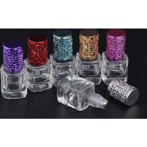 MUB - 8ml Alloy Cover Glass Roll-on Essential Oils Bottles Travel Case Perfume Bottle Refillable Roller Bottle Square Containers