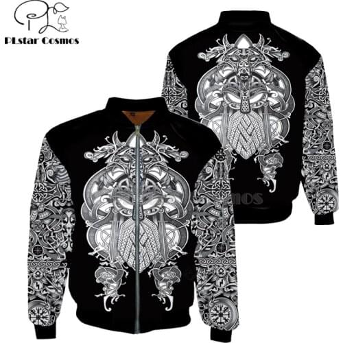 PLstar Cosmos 2019 Fashion Harajuku Mens bomber jackets Viking tattoo Printed 3d Zip Long Sleeve Pullover Unisex Zipper jacket