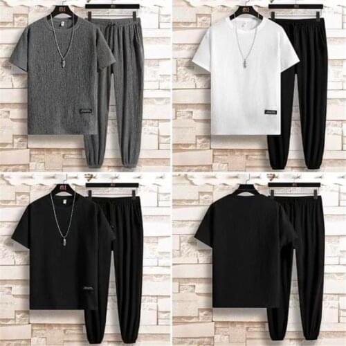 New Men Sets Hip Hop Clothes Streetwear Summer Outfit Male Short Sleeve T-shirt + Pants Two Pieces Fashion Set Casual Pullovers
