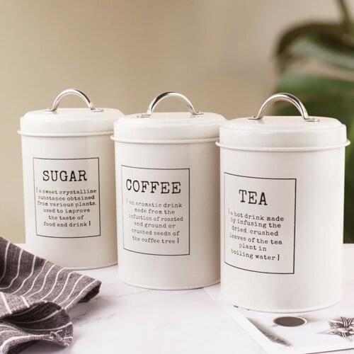 Coffee Sugar Container Sets Decor Lid Farmhouse Set of 3 Metal Tea Coffee Sugar Storage Jars Canister Bin Pot Kitchen Container