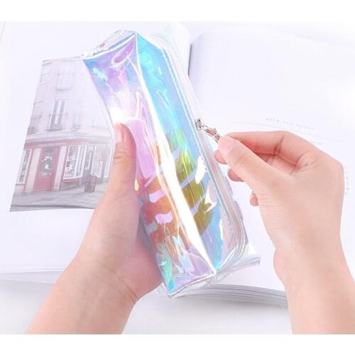 1pcs Cool laser transparent color pencil bag fresh art stationery storage bag cosmetic bag cylinder fringe pencil bag