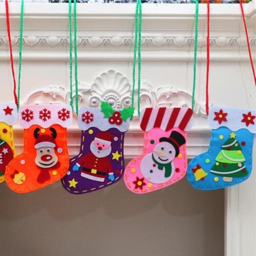 Xmas Tree Santa Elk DIY Christmas Sock Hanging Ornament Kids Gift Bag Pouch Christmas Festive Party Supplies