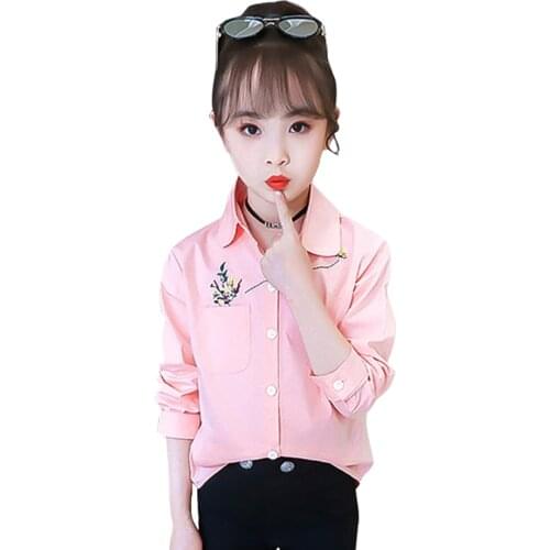 Shirt For Girl Floral Girls Shirt Embroidery Childrens Shirts For Girls Casual Style School Uniform For Girls Spring Autumn