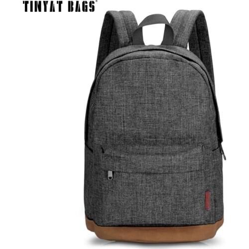 TINYAT mens canvas backpack, gray casual backpack, 15 inch laptop storage, student college style bags, women backpa