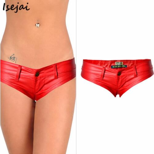 LOGAMI Sexy PU Leather Shorts Womens Low Waist Beach Mini Shorts Party Clubwear