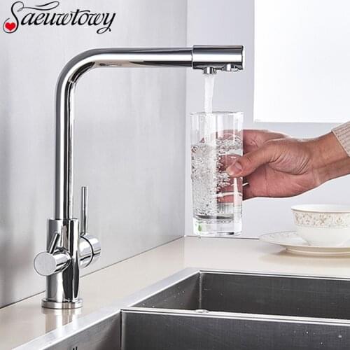 Filtered Pure Water Kitchen Faucet Deck Mounted Black Faucet Rotating 360 Degree Rotating Kitchen Faucet Kitchen Faucets Brass