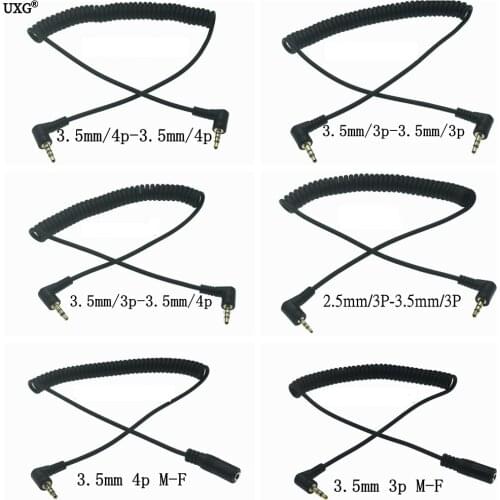 90 Degree 3.5mm 3/4 Pole Male TRS to TRRS 3.5/2.5mm 3/4 Pole Male/Female Headphone Stereo Audio AUX Spring Coiled Spiral Cable