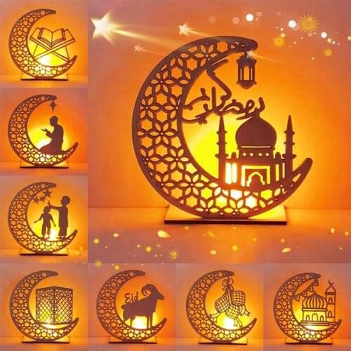 LED Moon Light Eid Wooden Pendant Mubrak Ramadan Decoration for Home Islamic Muslim Party Eid Decor Ramadan Kareem Eid Al-Fitr