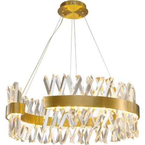 LED Postmodern C shaped Round Gold Crystal Designer Lustre Chandelier Lighting Suspension Luminaire Lampen For Dinning Room
