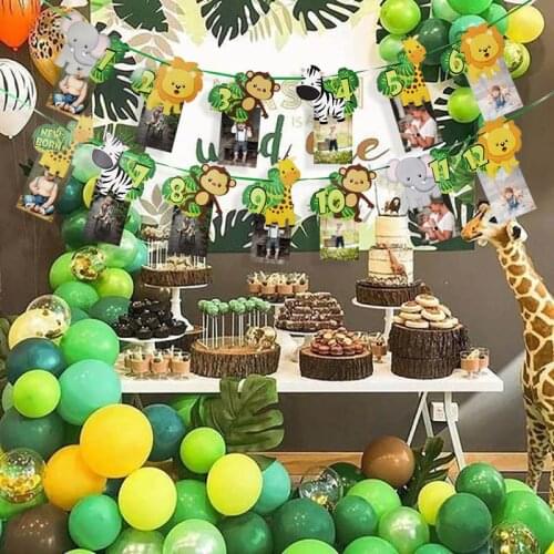 1st Birthday Party Decorations Kids Aniaml Banner Palm Leaf Balloons Safari Jungle Party Tropical Party Supplies Baby Shower