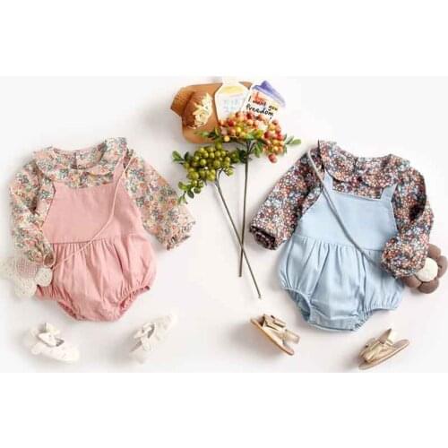 Spring Baby Girl Bodysuit Newborn Kids Girls Flower Stitching Jumpsuit Princess Clothes Baby One Piece Long Sleeve Jumpsuit
