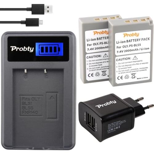 PROBTY 2PCS PS-BLS5 BLS5 BLS-5 Battery + LCD USB Charger For Olympus PEN E-PL2 E-PL5 E-PM2 Stylus 1 1s OM-D E-M10 Mark II Camera
