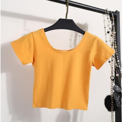 Womens Cotton tight-fitting short-sleeved womens t-shirt Slim high-waist cropped top short-fitted t-shirt