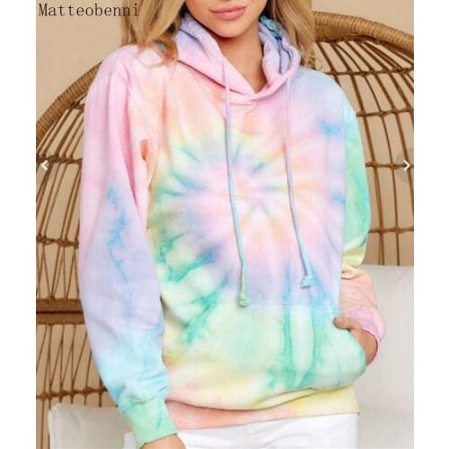 Women Tie Dye Hoodie Sweatshirts Autumn Long Sleeve 2020 Oversize Ladies Pullovers Casual Loose Pocket Hooded Shirt Streetwear