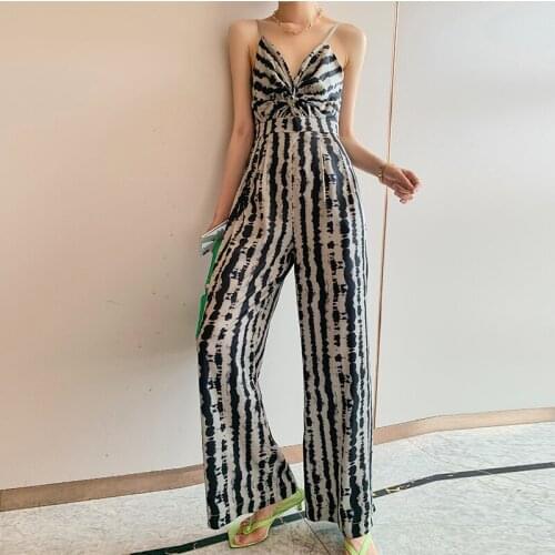 Womens Sling Jumpsuit 2021 Summer V-Neck Sling Leopard Print High Waist Straight Pant Wide Leg Trousers Jumpsuit Summer Clothes