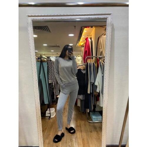 2020 O-neck Wool Sale Knitted Two-piece Womens Color Matching Bright Line Pullover Sweater Casual Trousers Cashmere Suit Women