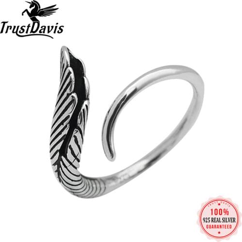ElfoPlataSi Authentic 925 Sterling Silver Vintage Leaves Wing Opening Ring Sizable 6 7 8 For Women Silver 925 Jewelry Gift DA624