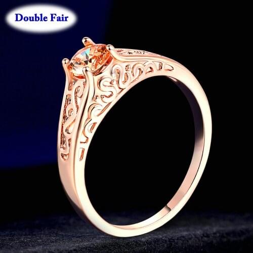 Princess Cut Orange Crystal Finger Rings For Women Rose Gold Color Vintage Ethnic Style Engagement Jewelry Anel DWR125