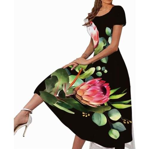 Fashion Square Neck Party Dress For Women Summer Elegant Floral Printed Vintage Long Dress Casual Short Sleeve Lady A-Line Dress