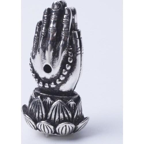 1pcs Praying Hands With Lotus Guru Beads For Rosary Making 3 Hole Metal Tibetan Buddhism Supplies