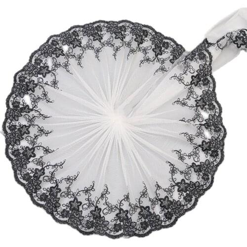 1Yards Embroidery Lace Flower Applique Ribbon Sewing Trim 22cm Ribbons Mesh Black Lace Fabric For Dresses encaje bordado LA12