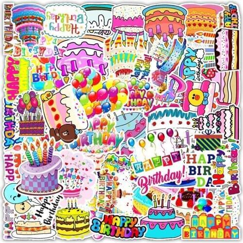 10/30/50PCS Colorful birthday cake Stickers Graffiti Skateboard Fridge Laptop DIY Waterproof Sticker for Kid Gift
