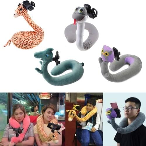 2 in 1 Mobile Phone Holder for iPhone for Samsung Memory Foam Neck Travel Pillow U Shaped Neck Headrest Support