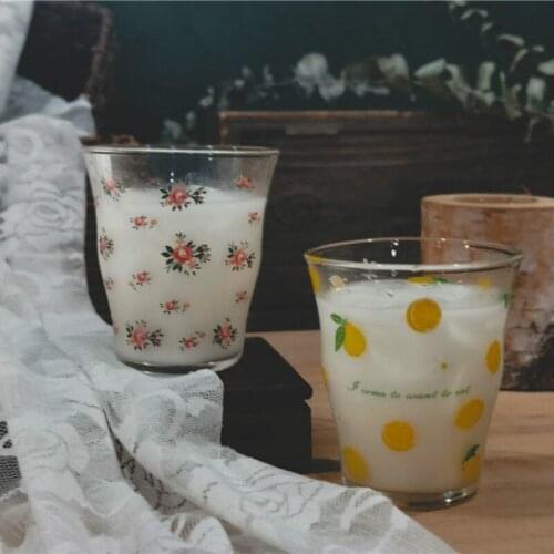 2020 Korean Creative Retro Girl Cup High Wine Beer Cocktail Glass Cups Heat Resistant Small Flower Pattern Milk Food Glasses