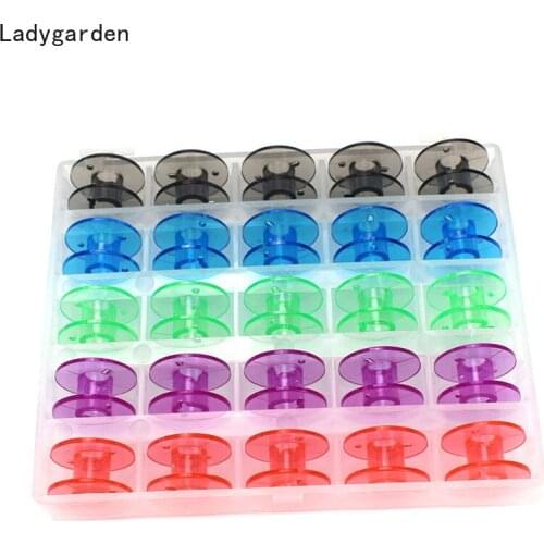 25PCS Empty Bobbins Sewing Machine Plastic Case Storage Box for Sewing Machine Spools Thread Storage Case Multifunction Tools