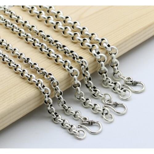 Men And Women S925 Sterling Silver Sweater Chain Jewelry O Type Retro Thai Silver Chain Fashion Simple Circle Necklace