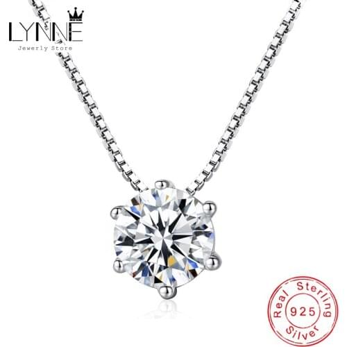 New Fashion 925 Sterling Silver Round Cubic Zirconia Pendant Necklace Simple Exquisite Rhinestone Women Jewelry Collarbone Chain