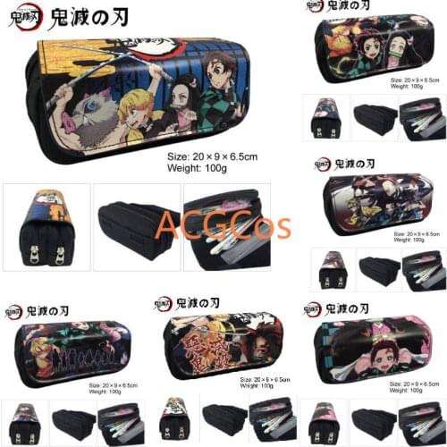 Demon Slayer: Kimetsu no Yaiba Cosplay PU Leather Student School Pen Pencil Case Stationery Storage Bag Gift For Boy Girl