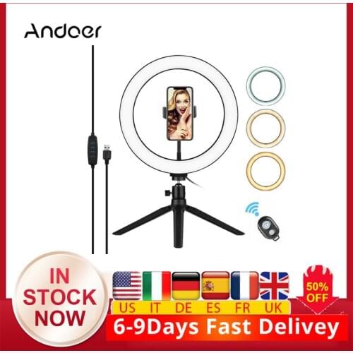 CZ US ES Stock 10 Inch LED Ring Light Tripod Stand Holder Remote Control Dimmable Table Camera Light Lamp for Video Photo Studio