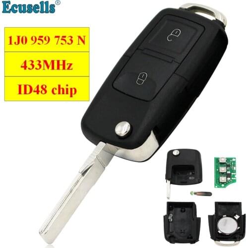 REMOTE KEY FOB 2 BUTTON 433MHZ WITH ELECTRONICS 1J0 959 753 N 1J0959753N FOR VOLKSWAGEN FOR VW PASSAT GOLK MK4 with ID48 CHIP