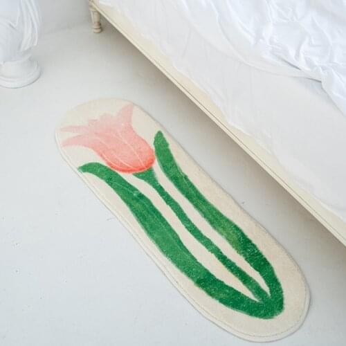 Nordic Floral Long Bedside Rug Fluffy Tulip Bedroom Carpet Area Flower Floor Pad Mat Doormat Aesthetic Home Room Decor 40x120cm
