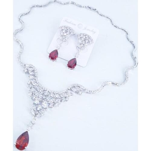 Hot sale New fashion vintage red black green CZ zircon necklace earrings wedding party banquet dressing jewelry free shipping