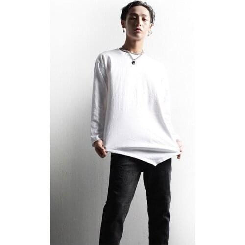 Hong Kong Meifeng big size high street long sleeve T-shirt tide brand arc hem oversize mens shirt