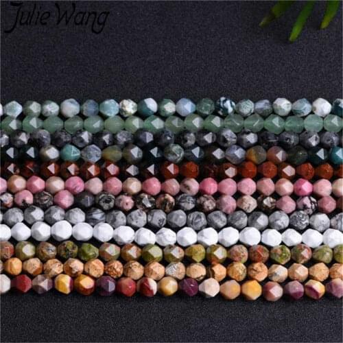 Julie Wang 46PCS 8mm Crystal Natural Stone Beads Geometric Faceted Spacer Beads Bracelet Necklace Jewelry Making Accessory