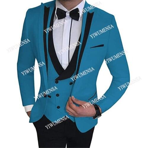 Costume Homme Mariage Groomsman Blazers Tailor-Made Suits Slim Fit Black Lapel Wedding Tuxedos 3 Pieces Jacket+Vest+Pants Ternos