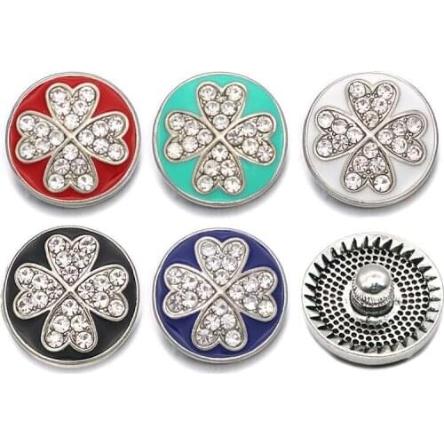 Crystal W117 Rose metal Rhinestone Snap Buttons Clover Diy Jewelry fit 18mm Snap button Necklaces/Bracelets for women
