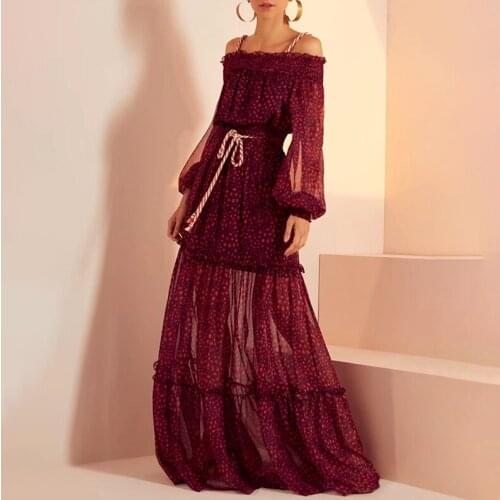 Summer skirt suit 2021 new wave dot one-shoulder lantern sleeve chiffon shirt + high waist large swing skirt 2-piece purple