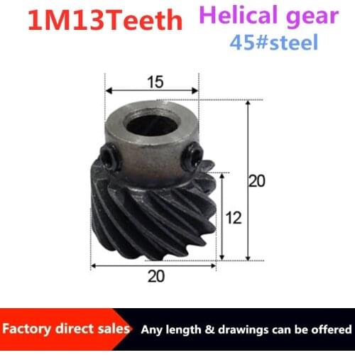 2pcs left helical gears 1M13Teeth inner hole 8mm 90 degree transmission high torque steel gear
